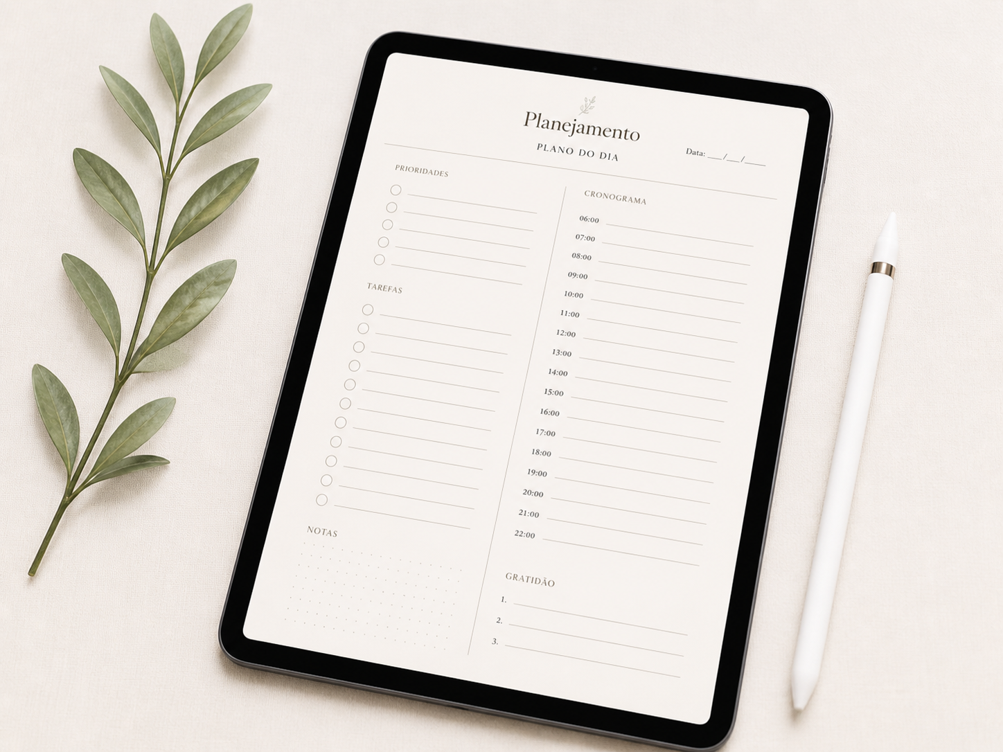 Planner digital em tablet