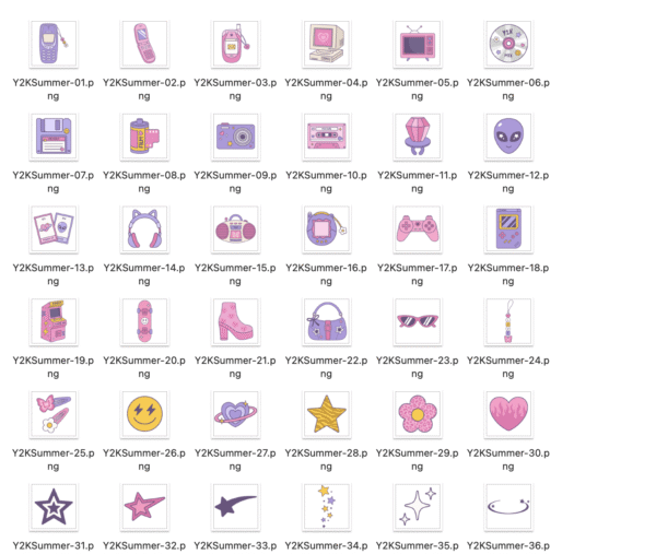 Pacote Verão Y2K — 50 Ícones (PNG & SVG) - Image 2