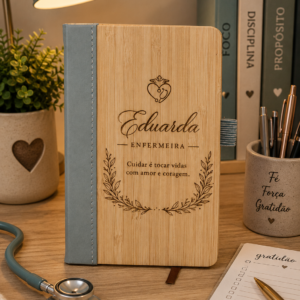 Caderno personalizado com capa de bambu gravado a laser