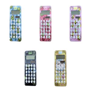 Calculadora Cute TNT com labirinto em 5 modelos coloridos: azul, rosa, roxa, preta e amarela