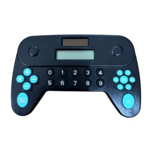 Calculadora gamer em formato de comando com botões coloridos
