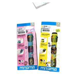 Caneta Mitama 10 cores em dois modelos coloridos para material escolar
