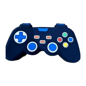 Estojo gamer azul em formato de comando para material escolar