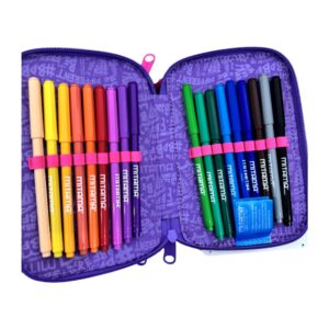 Estojo Mitama Girl Bag aberto com marcadores coloridos
