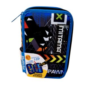 Estojo Mitama Secret Paw fechado com material escolar