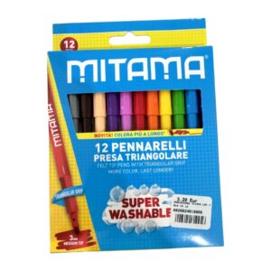 Marcadores Laváveis Mitama com 12 cores e ponta triangular de 3 mm para escola e trabalhos criativos