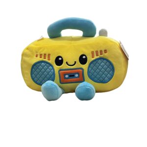 Peluche TNT em formato de rádio amarelo com detalhes azul claro para presente infantil