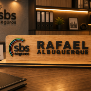 Placa de identificação personalizada empresa SBS Seguros gravada a laser