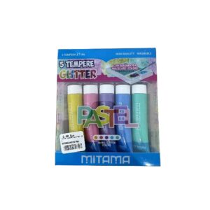 Kit de Tintas Guache Têmpera Glitter Mitama Pastel com 5 cores de 21 ml para pintura e trabalhos criativos