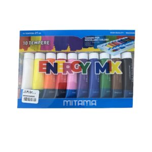 Kit de Tintas Guache Têmpera Mitama Energy Mix com 10 cores de 21 ml para pintura e trabalhos criativos