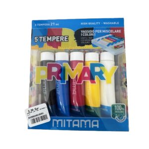 Kit de Tintas Guache Têmpera Mitama Primary com 5 cores de 21 ml para pintura e trabalhos criativos