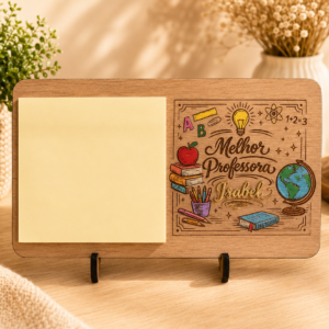 Porta-recados personalizado para professora em MDF com bloco de notas