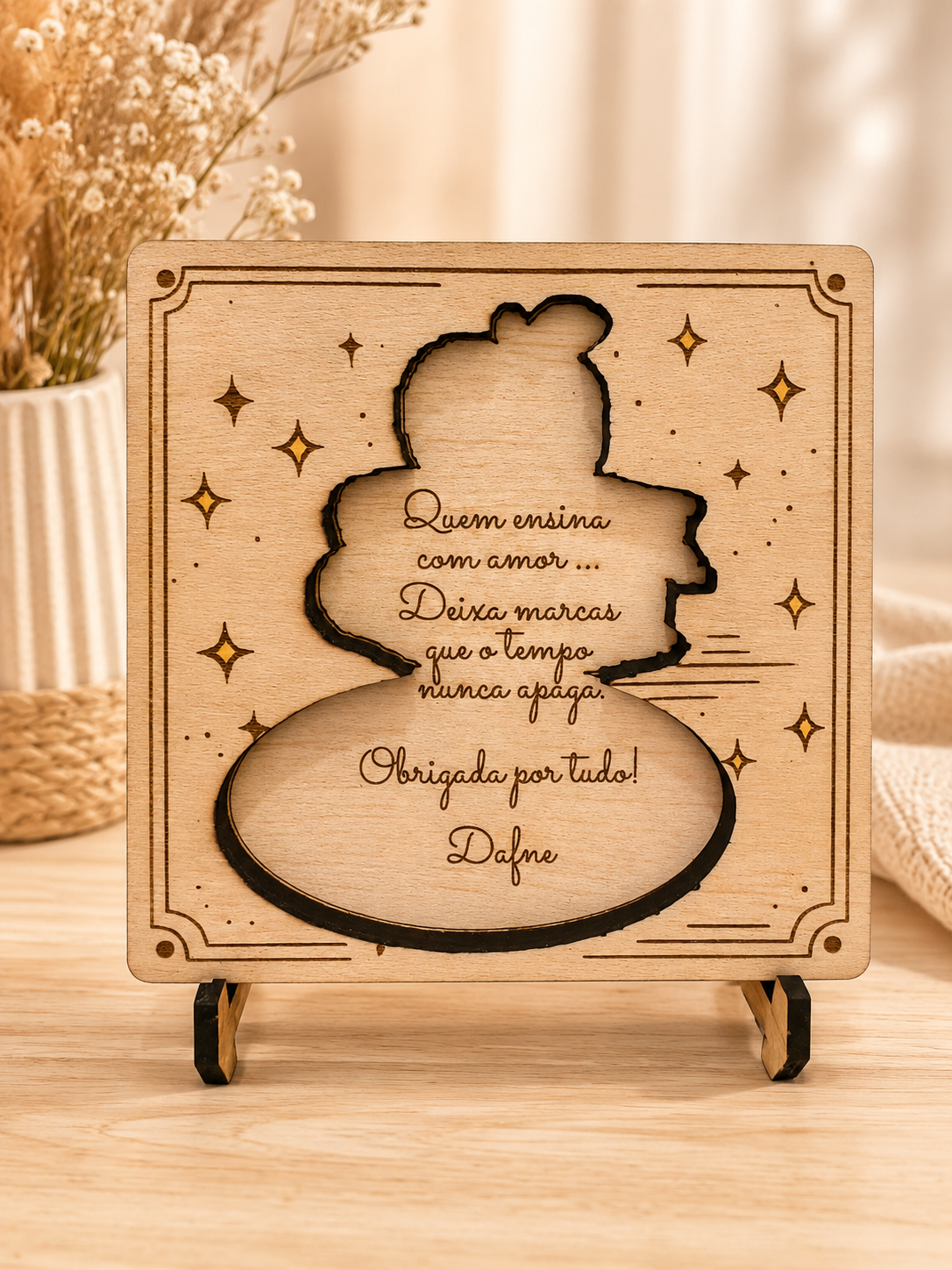 Placa de homenagem em MDF com mensagem escondida gravada a laser