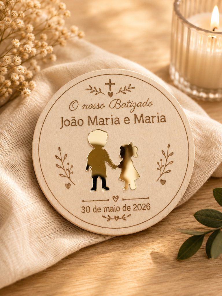 Lembrança personalizada de Batizado em madeira com nome e data
