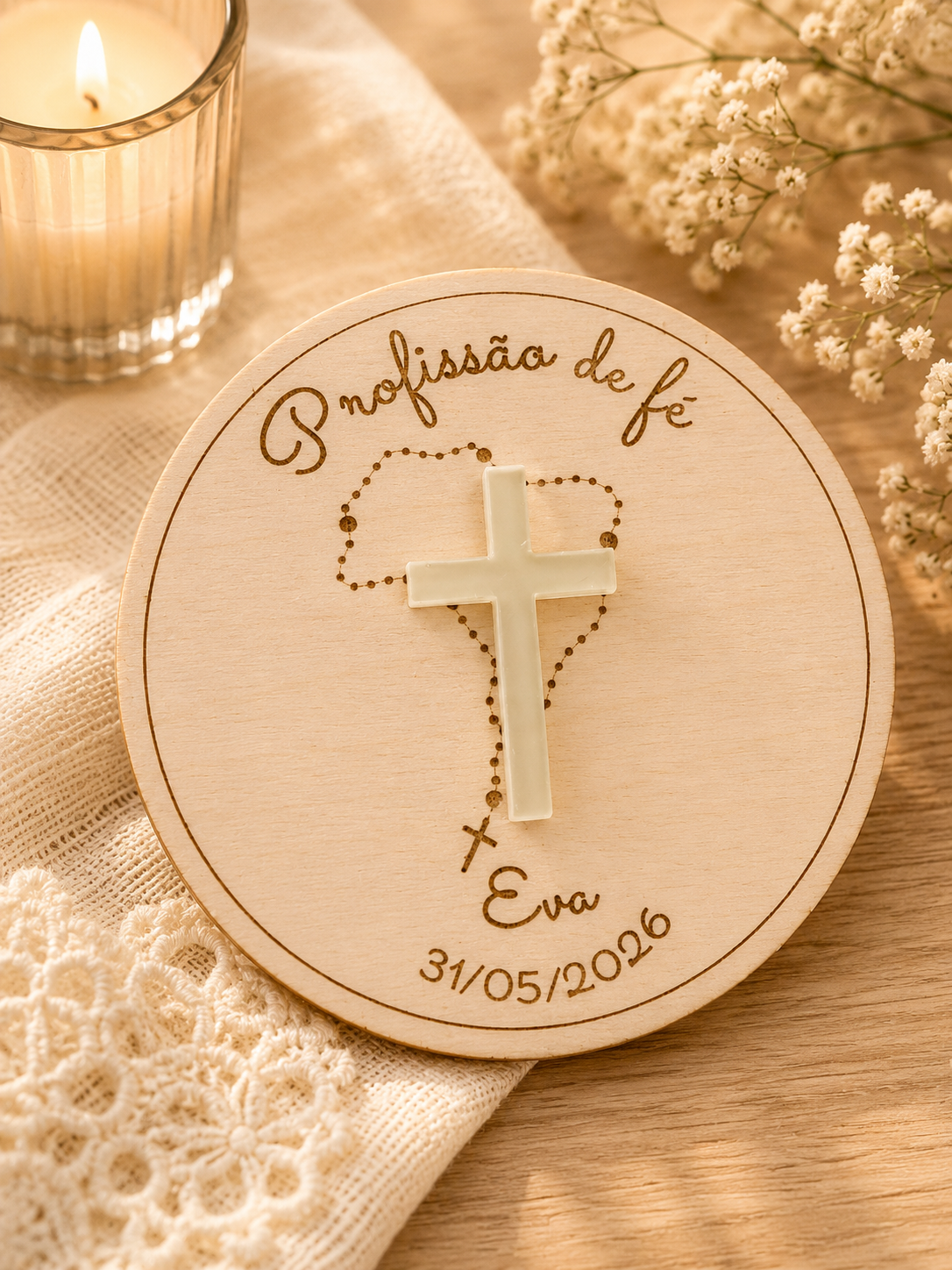 Lembrança personalizada para Profissão de Fé em MDF
