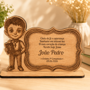 Placa personalizada para Primeira Comunhão em MDF com nome e data