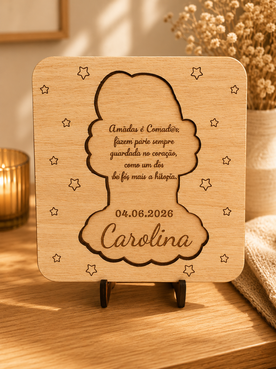 Placa de homenagem personalizada em MDF com nome gravado a laser