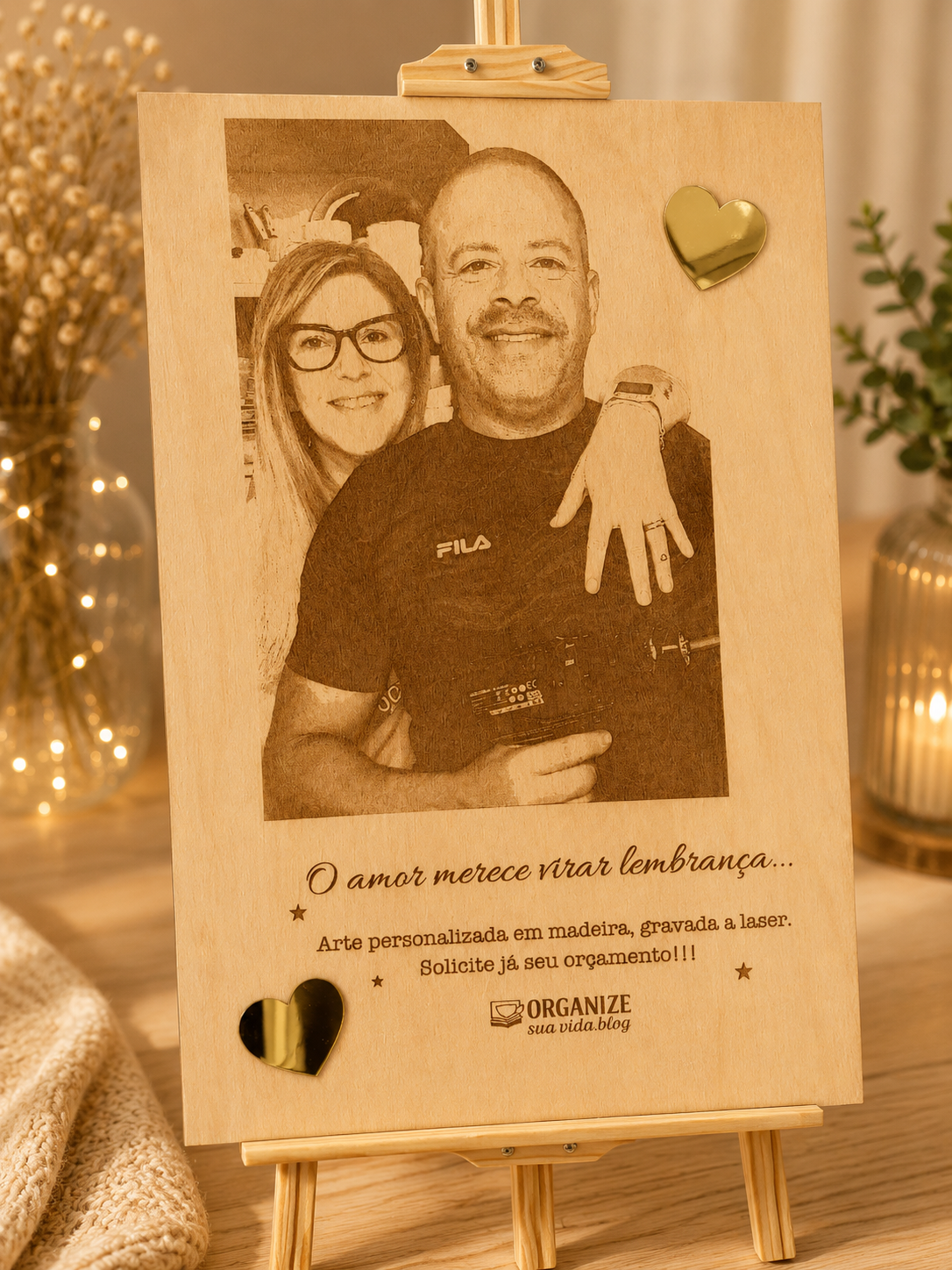 Quadro personalizado em madeira com foto gravada a laser
