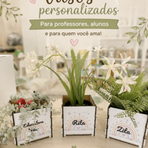 Vasos decorativos personalizados para professores, alunos e família com gravação a laser